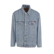 Oversize Denim Jakke med Faded Print og Striber