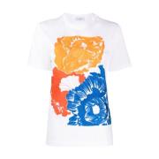 Hvid Blomstret Bomuld T-Shirt