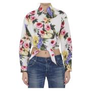 Hvid Giardino Printet Cropped Skjorte