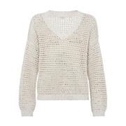 Beige V-Hals Bomuldssweater