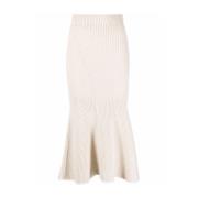 Strikket Midi Tricot Nederdel Beige