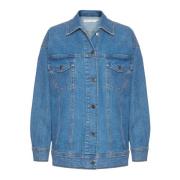 Cool Oversize Denim Jakke med Smarte Syninger og Knappelukning