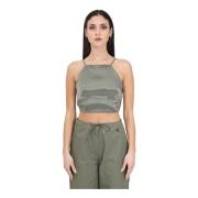 Olivengrøn Satin Square Neck Crop Top