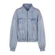 Printet Denim Bomber Jakke