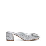 Sølv Glitter Mule med Krystalring