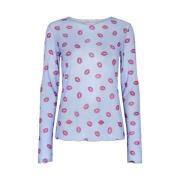 Mesh Top LS - Lip Print Blue