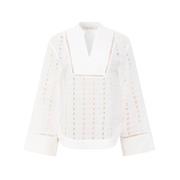 Idra Bluse i Off White med Broderie Anglaise