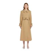 Beige uldblanding dobbeltradet trenchcoat