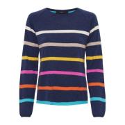 Cashmere Strikket Pullover Midnatsblå Melange