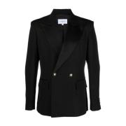 Sort dobbeltradet tuxedo blazer i silkeblanding