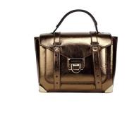 Elegant Metallic Læder Top Håndtag Satchel