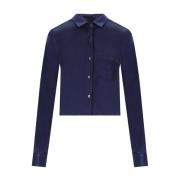 Navy Blue Satin Crop Shirt