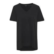 Sort Oversize T-Shirt med V-Hals