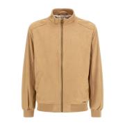 Beige Regular Fit Dunjakke med Metal Logo