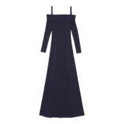 Blå Off-Shoulder Uld Maxi Kjole