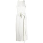 Beige Handkerchief Drape Midi Kjole