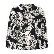 Sort Grafisk Print Bluse