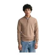 Beige Superfine Lambswool Half-Zip Sweater