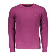 Lilla Uld Crew Neck Sweater med Kontrastdetaljer og Broderi