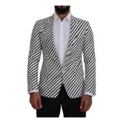 Hvid Stribet Blazer Jakke Sport Stil