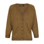 Rinen, linned strik cardigan sennep