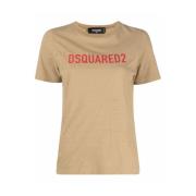 Beige Casual T-Shirt Kvinder Bomuld