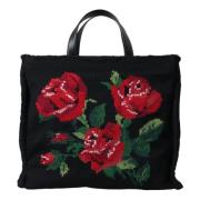 Sort Cashmere Rose Broderi Tote Taske