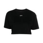 Sort Hvid Stamp Cropped T-Shirt