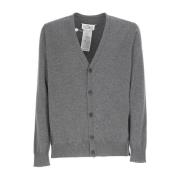 Gr? Cashmere Cardigan - V-hals - Lang?rmet - Knaplukning - Ikonisk Mar...