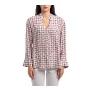 Geometrisk Print Bluse med V-Hals