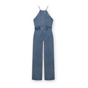 Flowy Denim Jumpsuit med Aftagelig Bælte