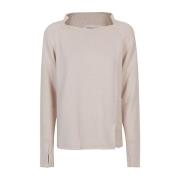 Hvid Crew-Neck Sweater med Frontslids