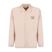 Beige Windbreaker Jakke med Slogan Print