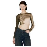 Mesh Cartouche Print Crop Top