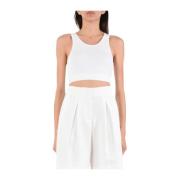 Ribbet Crop Top med Elastisk Kant