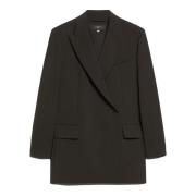 Sort Uld Dobbeltbrystet Blazer