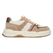 Beige & Hvid Velour Læder Sneakers