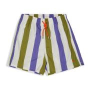 Olivengrøn Tricolor Stribet Badeshorts