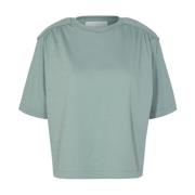 Teal O-Neck Top med Polstrede Skuldre