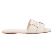 Lys Beige Patch Læder Slide Sandaler