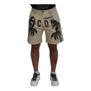 Logo Print Beige Bomuldsshorts