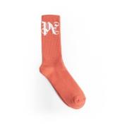 Pink White Monogram Ribbed Socks