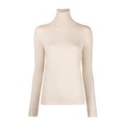 Beige Strikket Turtleneck Casual Sweatshirt