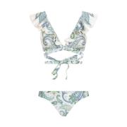 Grøn Paisley Ruffle Bikini Wrap