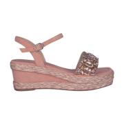 Rhinestone Wedge Sandal med Flettet Bånd