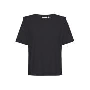 Sort Crewneck T-shirt med skulderpuder