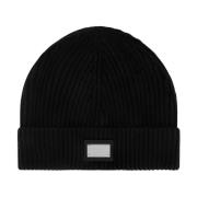 Sort Strikket Logo Patch Hat