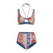 Hvid Sommer Bikini Stribet Blomstret