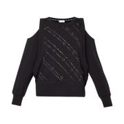 Sort Bomuld Stretch Sweatshirt med Strass