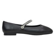 Sort Mary Jane Dame Ballet Flats med Dekorativ Rem